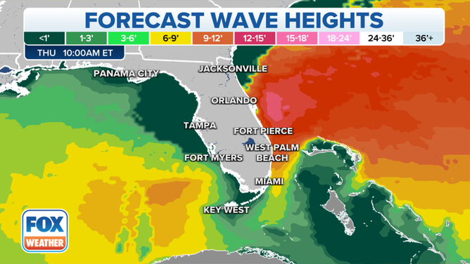 Florida wave forecast on Thursday from Nicole impacts.