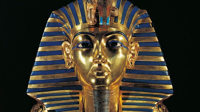 Golden funerary mask of Tutankhamun, the Egyptian ruler who reigned from 1333–1323 BCE.