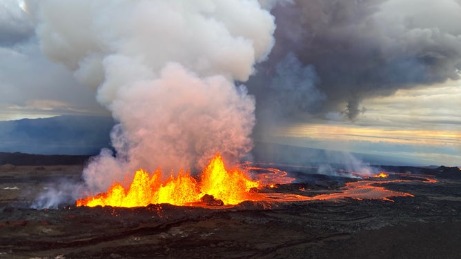 HAWAII, UNITED STATES - NOVEMBER 29: A view from Mauna Loa, the world's largest active volcano, began to erupt overnight, prompting authorities to open shelters "as a precaution" on November 29, 2022 in Hawaii, United States.