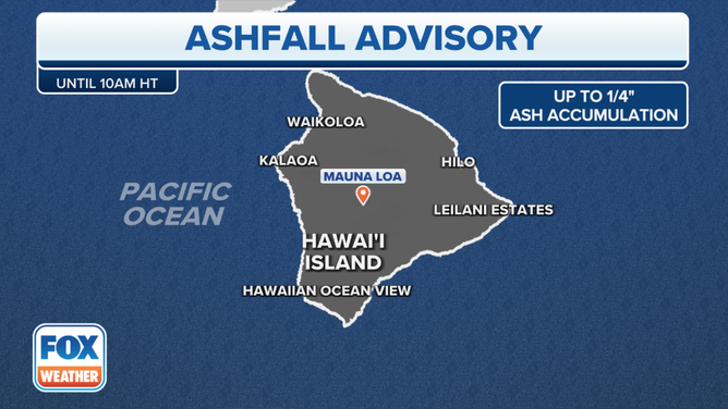 An Ashfall Advisory has been issued for Hawaii's Big Island after the Mauna Loa volcano erupted on Sunday night.