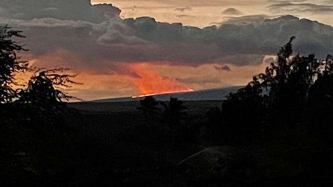 A photo view of the Mauna Loa eruption taken from Waikoloa at 6:15 a.m. HST on Nov. 28, 2022.