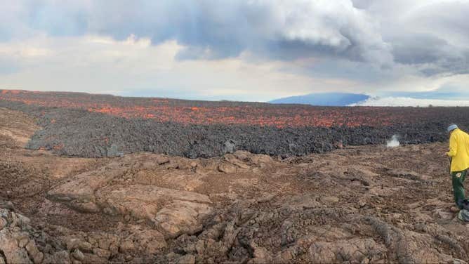 USGS Hawaiian Volcano Observatory field crews at Mauna Loa's Northeast Rift Zone to make observations and collect information that will be used to create lava flow maps and inform hazard analysis.