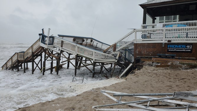 Beach erosion caused by Tropical Storm Nicole at Chases on the Beach in New Smyrna Beach, Florida on Nov. 10, 2022.