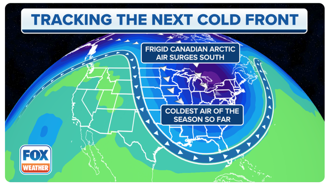 A snapshot of the cold front sweeping the eastern U.S. during the week of Oct. 18, 2022.