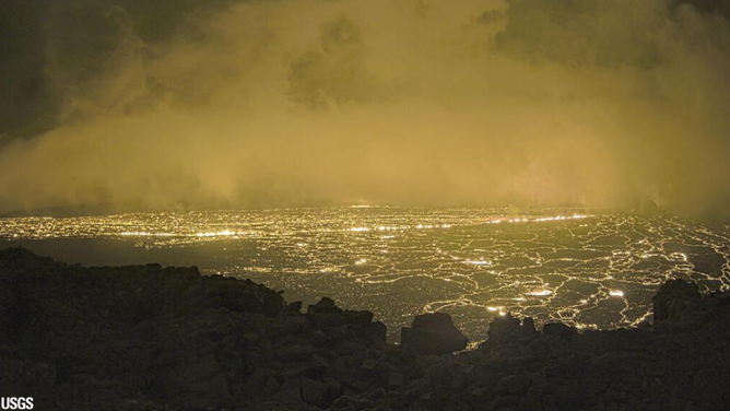 This image is from a temporary research camera positioned on the north rim of Mokuʻāweoweo, the summit caldera of Mauna Loa volcano by the USGS Hawaiian Volcano Observatory.