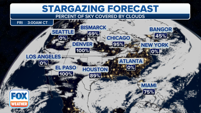 Cloud cover forecast Thursday night for the continental U.S.