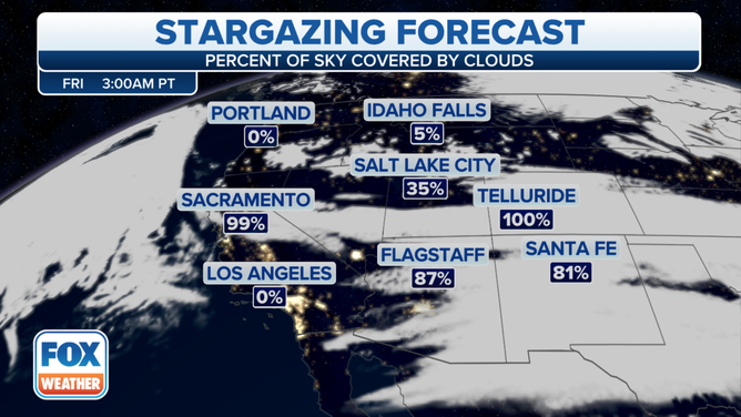 The cloud cover forecast for the West Coast on Thursday night.