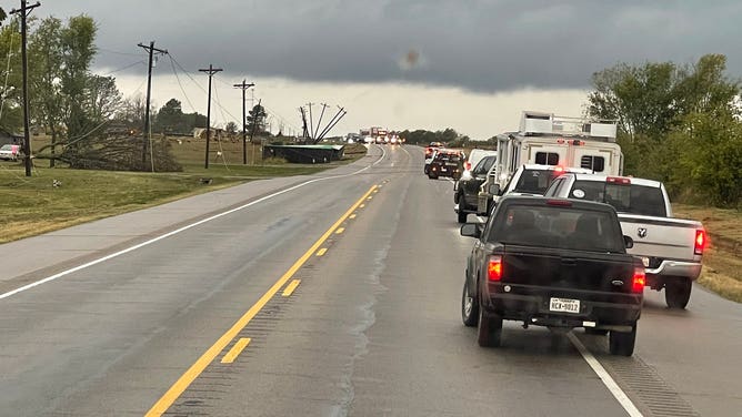 Storm damage in Paris, Texas where a tornado was spotted on the ground on November 4, 2022.