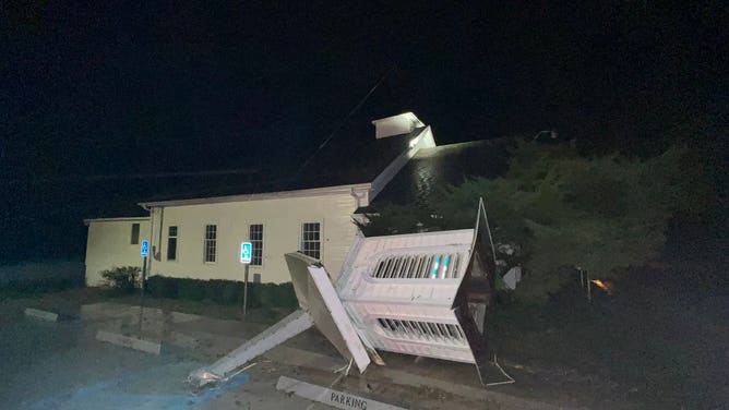 Steeple blown off church in Steens, Mississippi, on Tuesday, Nov. 19, 2022.