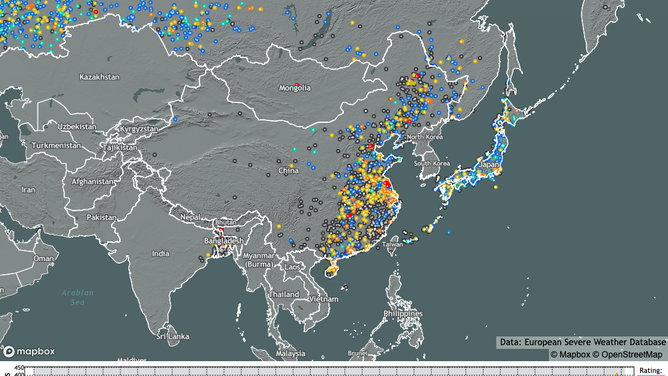 Tornado distribution map for East Asia