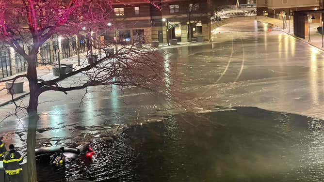 Car crashes through ice on canal in Indianapolis