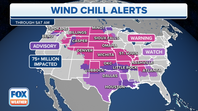 A map showing Winch Chill Alerts across the country.
