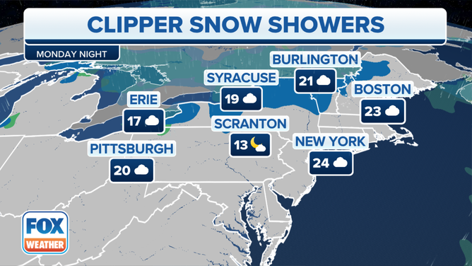 Monday night snow shower forecast.