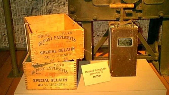 In one of the exhibits, visitors can see two wooden dynamite storage boxes and a blasting machine used to detonate explosive charges.