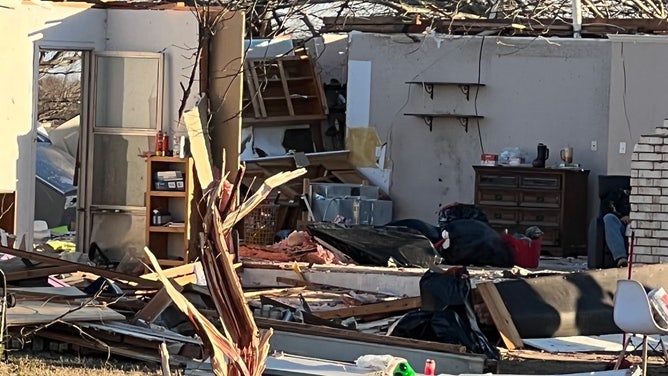 Significant damage from an early morning tornado in Wayne, Oklahoma on December 13, 2022.