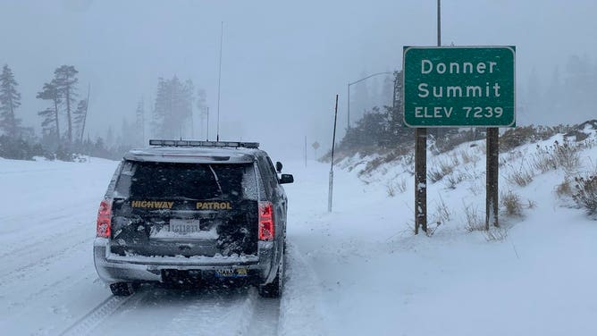 A California Highway Patrol Truckee vehicle at Donner Summit during the winter storm on Sunday, Dec. 4, 2022.