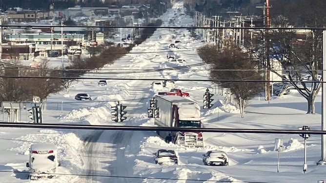 Erie County Transit Road looking north from the Sheridan Drive Overpass in Buffalo on December 25, 2022 at 9:30 am.