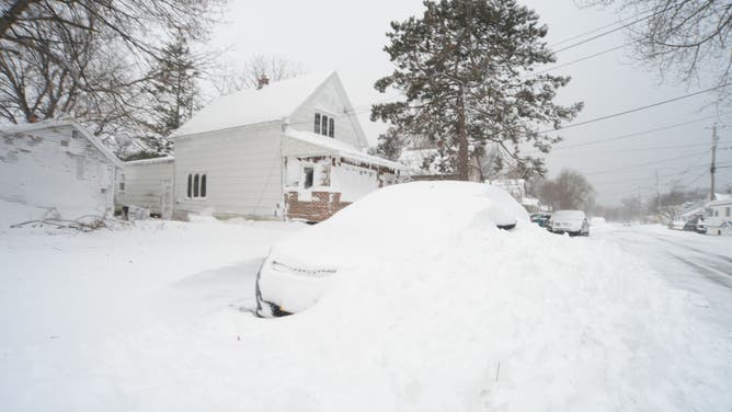 Snow covers a vehicle on December 24, 2022 in Hamburg, New York.