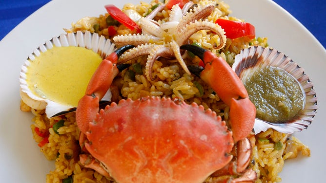 Rice with seafood in Lima, Peru.