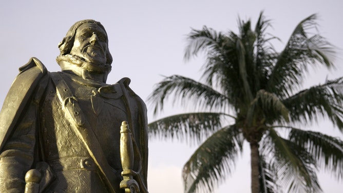 Ponce de Leon statue in Bayfront Park in St. Augustine, Florida.