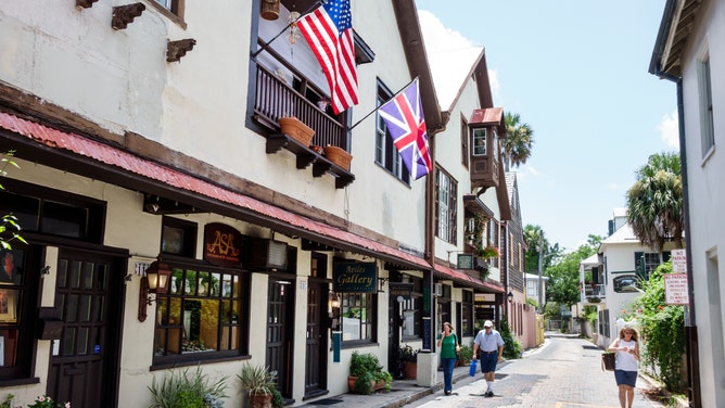 Historic buildings on Charlotte Street in St. Augustine, Florida.