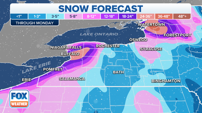 Buffalo lake-effect snow forecast map
