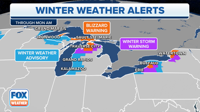 Winter Weather alerts for the Great Lakes.