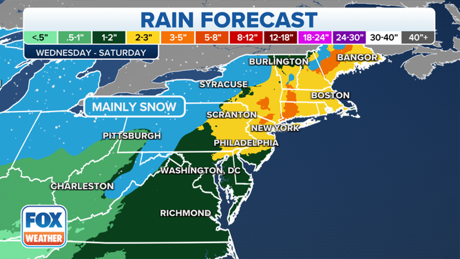 Rainfall forecast in the mid-Atlantic and Northeast.