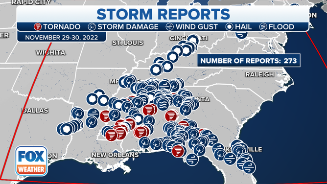 Map of severe weather and tornado reports