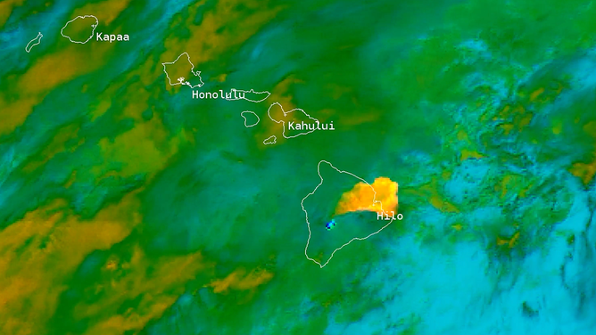 Satellite imagery of emissions from the Mauna Loa eruption.