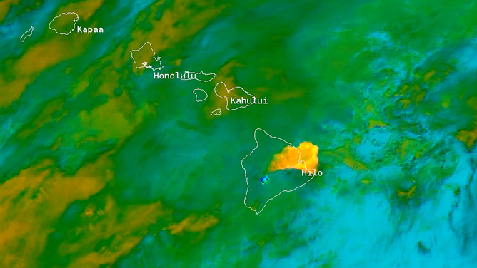 Satellite images of emissions from the Mauna Loa eruption.