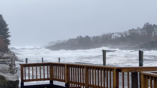 Coastal flooding in Ogunquit, Maine on December 23, 2022 during a Christmas week winter storm that turned into a bomb cyclone.