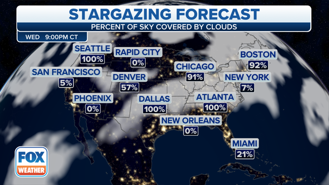 The cloud cover forecast for Wednesday night.