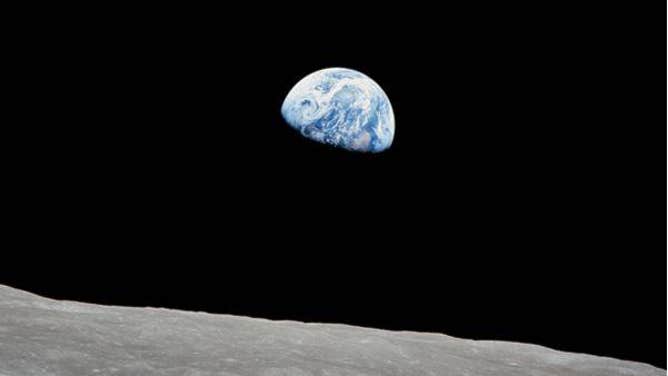 The Earth appearing to rise above the moon’s limb, taken by the Apollo 8 crew on Dec. 24, 1968.