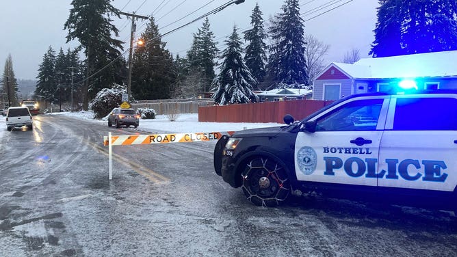 Ice coated streets in Bothell, Washington