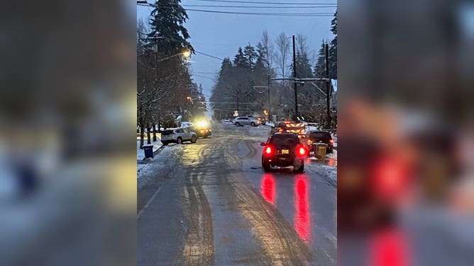 Ice coated streets in Bothell, Washington