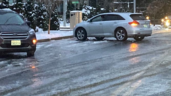 Ice coated streets in Bothell, Washington