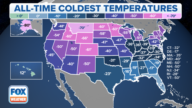 State all-time record-low temperatures