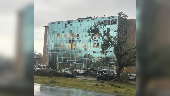 Storm damage on Iberia Medical Center in New Iberia, Louisiana on December 14, 2022.