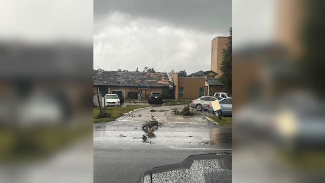 Storm damage on Iberia Medical Center in New Iberia, Louisiana on December 14, 2022.