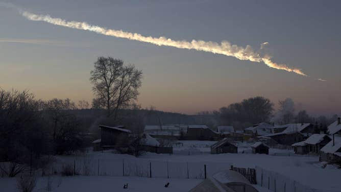 This image of a vapor trail was captured about 125 miles (200 kilometers) from the Chelyabinsk meteor event, about one minute after the house-sized asteroid entered Earth’s atmosphere.