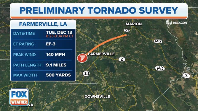 Tornado track in Louisiana