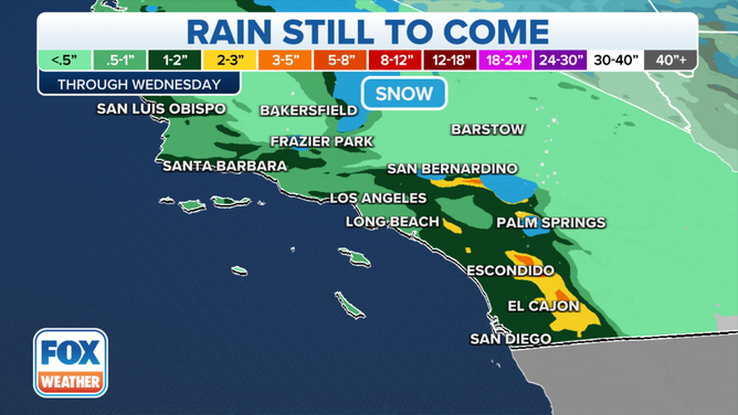 The rain forecast through Wednesday.