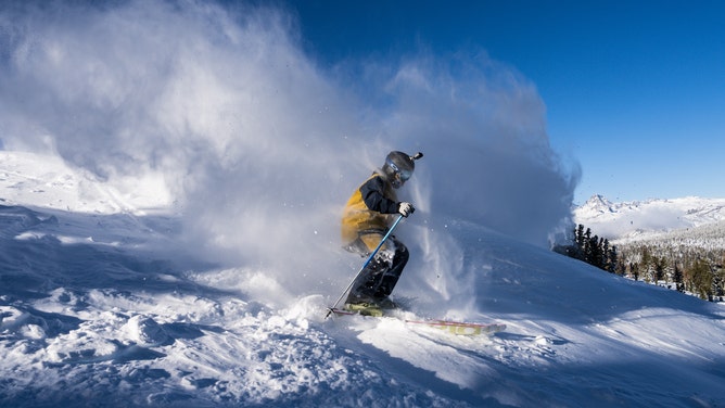 A skier on Mammoth Mountain in California.