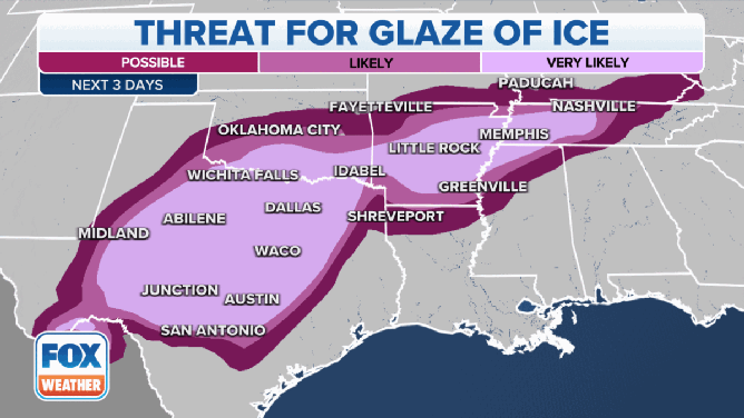 The ice threat over the next three days.