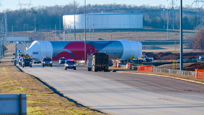 The United Launch Alliance (ULA) Vulcan Certification-1 (Cert-1) booster is transported from ULA's Rocket Factory in Decatur, Alabama to R/S RocketShip to begin its journey to the launch site at Cape Canaveral Space Force Station, Florida ahead of its first launch in 2023.