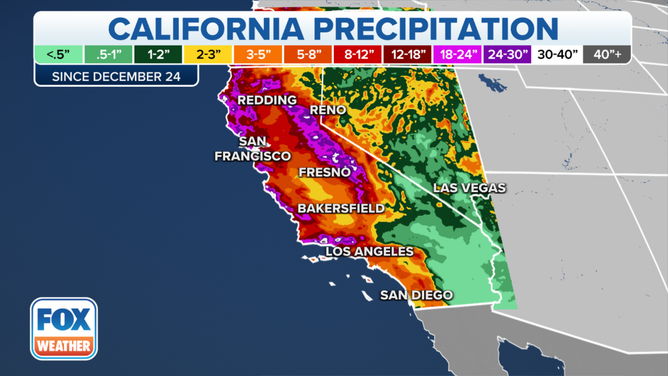 Some parts of California have picked up more than 40 inches of rain since the end of December.