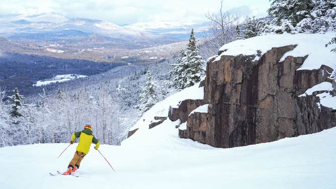 Skier at Attitash Mountain Resort in New Hampshire.