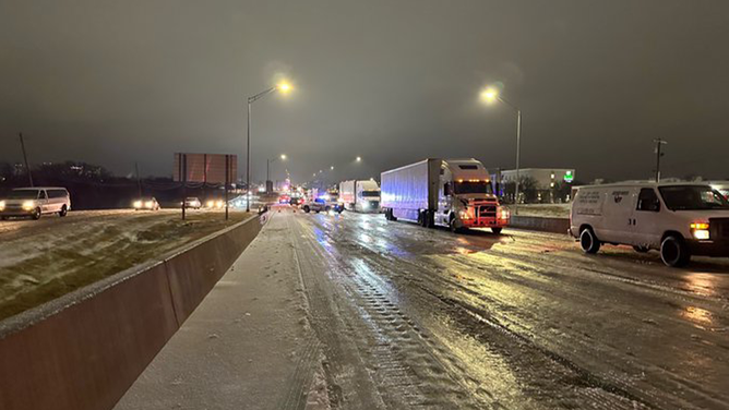 Northbound I-35E was closed on and off for hours as trucks and vehicles continuously got stuck in the layer of ice, according to a tweet from the Denton, Texas, police Department.