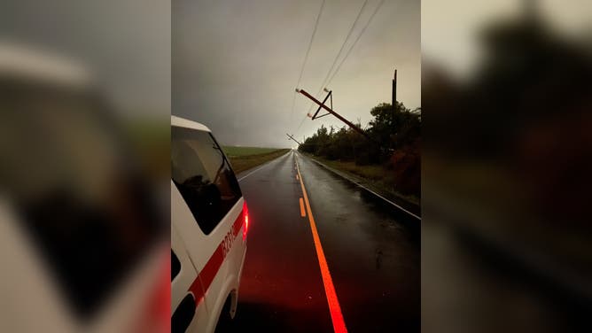 Powerlines pushed over from a series of storms moving through California.